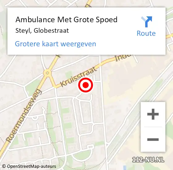 Locatie op kaart van de 112 melding: Ambulance Met Grote Spoed Naar Steyl, Globestraat op 28 maart 2020 17:59