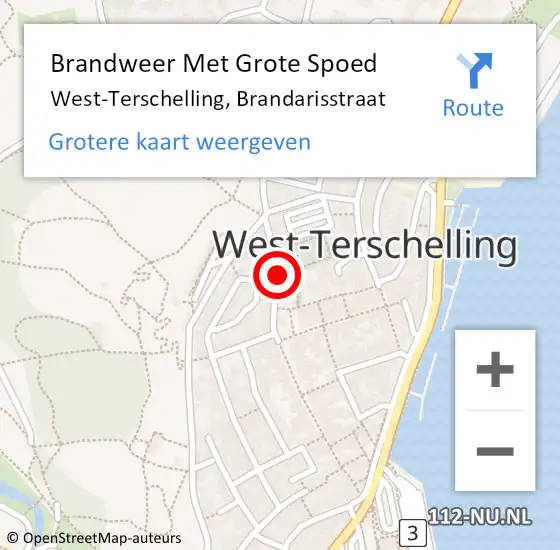 Locatie op kaart van de 112 melding: Brandweer Met Grote Spoed Naar West-Terschelling, Brandarisstraat op 28 maart 2020 19:28