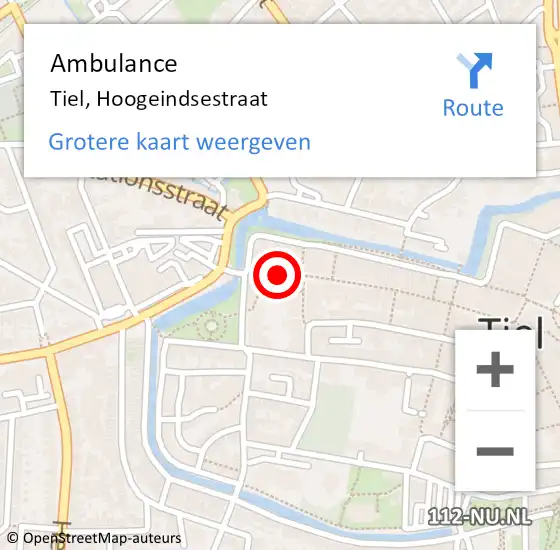 Locatie op kaart van de 112 melding: Ambulance Tiel, Hoogeindsestraat op 28 maart 2020 21:06