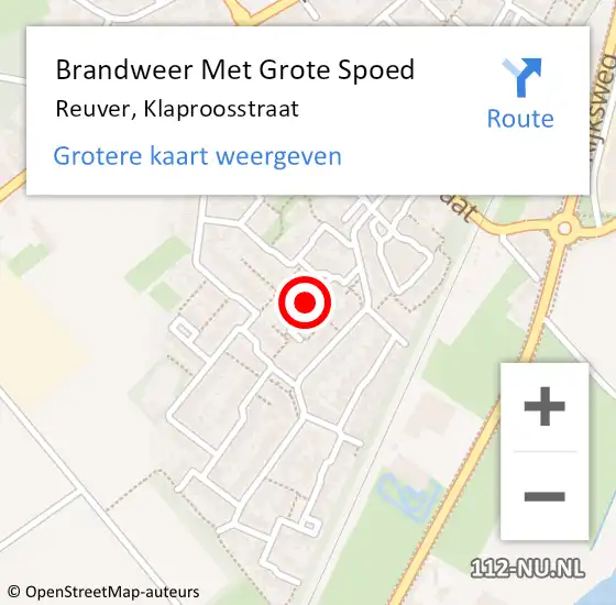 Locatie op kaart van de 112 melding: Brandweer Met Grote Spoed Naar Reuver, Klaproosstraat op 29 maart 2020 00:24