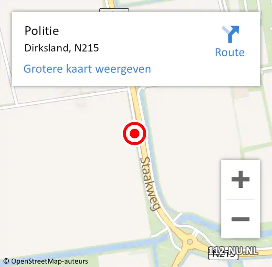 Locatie op kaart van de 112 melding: Politie Dirksland, N215 op 29 maart 2020 01:47