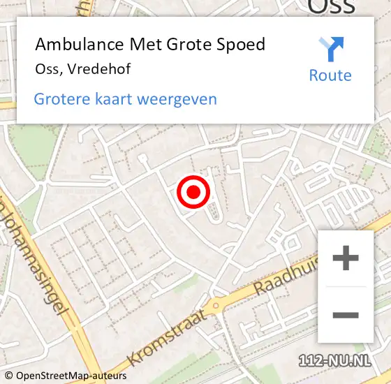 Locatie op kaart van de 112 melding: Ambulance Met Grote Spoed Naar Oss, Vredehof op 29 maart 2020 06:31