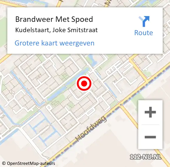 Locatie op kaart van de 112 melding: Brandweer Met Spoed Naar Kudelstaart, Joke Smitstraat op 29 maart 2020 13:09