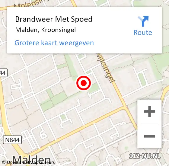 Locatie op kaart van de 112 melding: Brandweer Met Spoed Naar Malden, Kroonsingel op 29 maart 2020 13:34