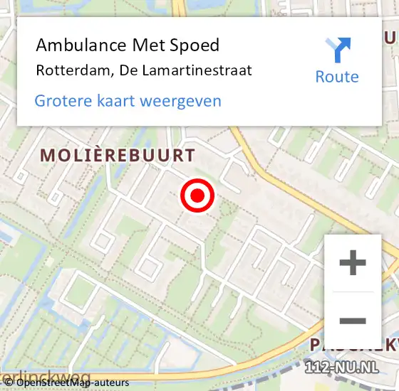 Locatie op kaart van de 112 melding: Ambulance Met Spoed Naar Rotterdam, De Lamartinestraat op 29 maart 2020 15:22