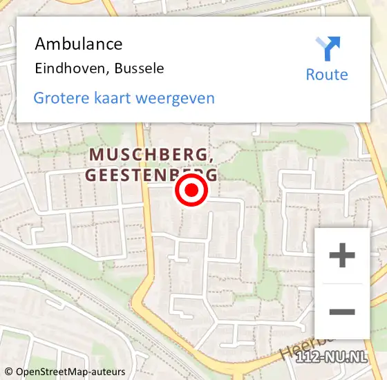 Locatie op kaart van de 112 melding: Ambulance Eindhoven, Bussele op 29 maart 2020 16:53