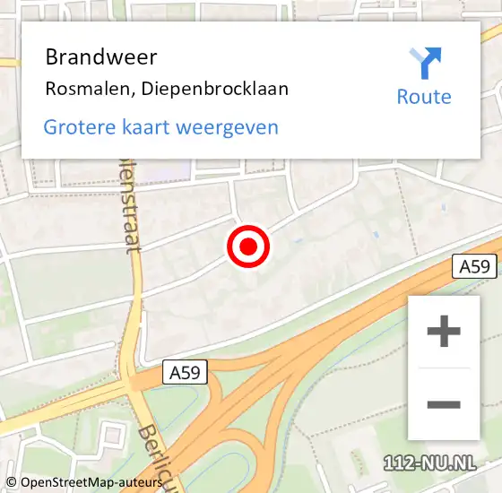 Locatie op kaart van de 112 melding: Brandweer Rosmalen, Diepenbrocklaan op 29 maart 2020 17:57