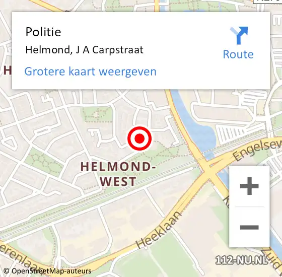 Locatie op kaart van de 112 melding: Politie Helmond, J A Carpstraat op 29 maart 2020 22:17