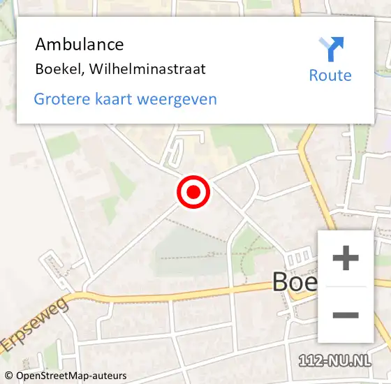 Locatie op kaart van de 112 melding: Ambulance Boekel, Wilhelminastraat op 29 maart 2020 22:23