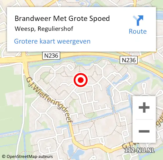 Locatie op kaart van de 112 melding: Brandweer Met Grote Spoed Naar Weesp, Reguliershof op 2 mei 2014 15:57