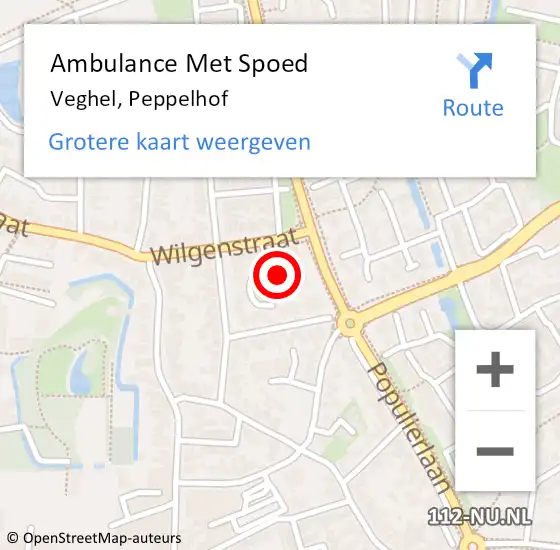 Locatie op kaart van de 112 melding: Ambulance Met Spoed Naar Veghel, Peppelhof op 30 maart 2020 07:40