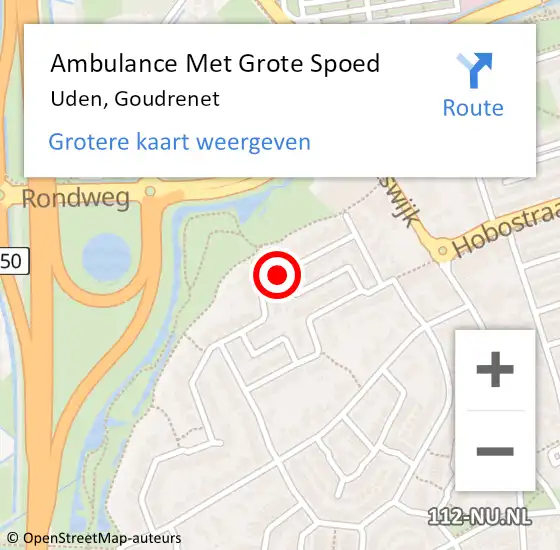 Locatie op kaart van de 112 melding: Ambulance Met Grote Spoed Naar Uden, Goudrenet op 30 maart 2020 09:01