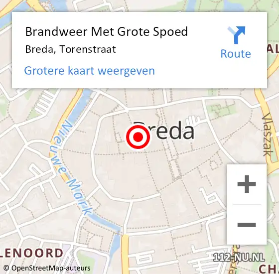 Locatie op kaart van de 112 melding: Brandweer Met Grote Spoed Naar Breda, Torenstraat op 30 maart 2020 12:13