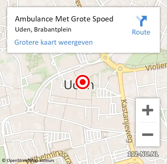 Locatie op kaart van de 112 melding: Ambulance Met Grote Spoed Naar Uden, Brabantplein op 30 maart 2020 13:32