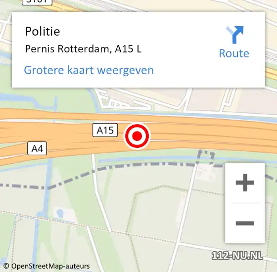 Locatie op kaart van de 112 melding: Politie Pernis Rotterdam, A15 L op 30 maart 2020 14:10