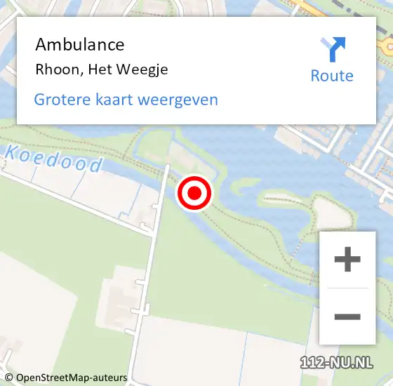 Locatie op kaart van de 112 melding: Ambulance Rhoon, Het Weegje op 30 maart 2020 14:46