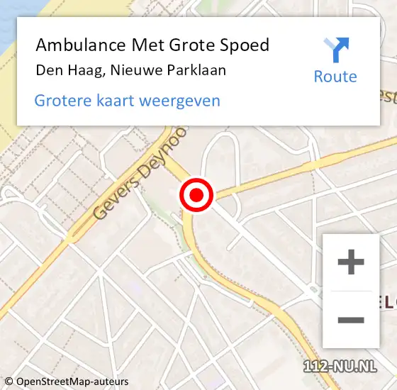 Locatie op kaart van de 112 melding: Ambulance Met Grote Spoed Naar Den Haag, Nieuwe Parklaan op 30 maart 2020 14:48
