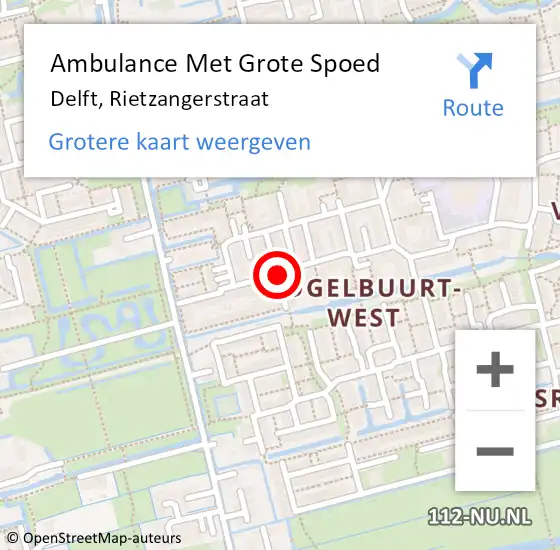 Locatie op kaart van de 112 melding: Ambulance Met Grote Spoed Naar Delft, Rietzangerstraat op 30 maart 2020 16:37