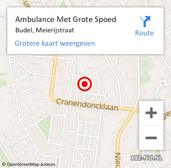 Locatie op kaart van de 112 melding: Ambulance Met Grote Spoed Naar Budel, Meierijstraat op 30 maart 2020 19:13