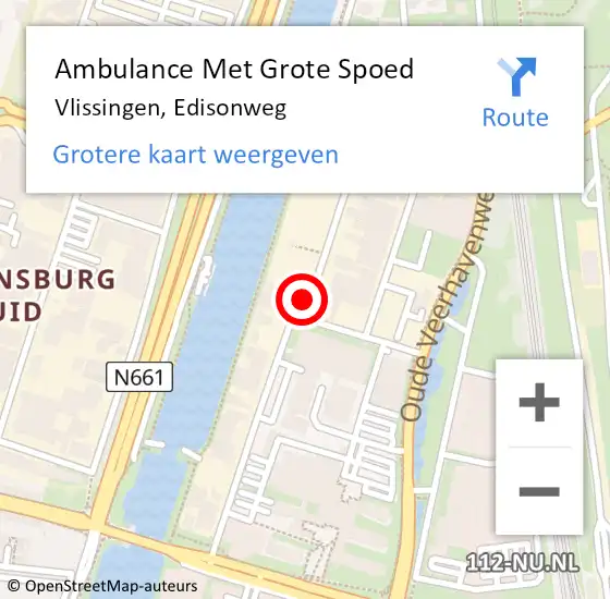 Locatie op kaart van de 112 melding: Ambulance Met Grote Spoed Naar Vlissingen, Edisonweg op 30 maart 2020 20:16
