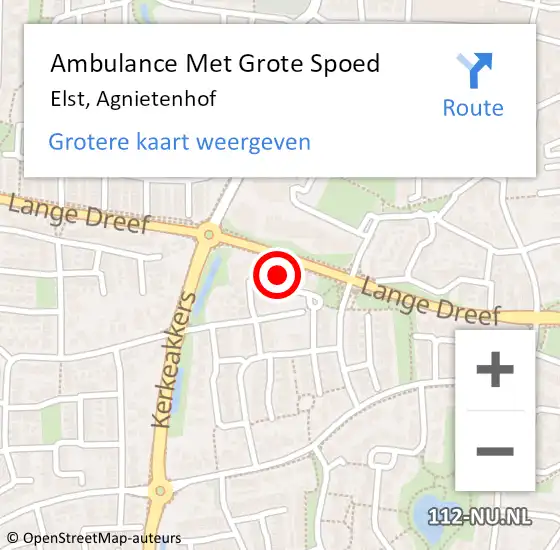 Locatie op kaart van de 112 melding: Ambulance Met Grote Spoed Naar Elst, Agnietenhof op 2 mei 2014 17:11