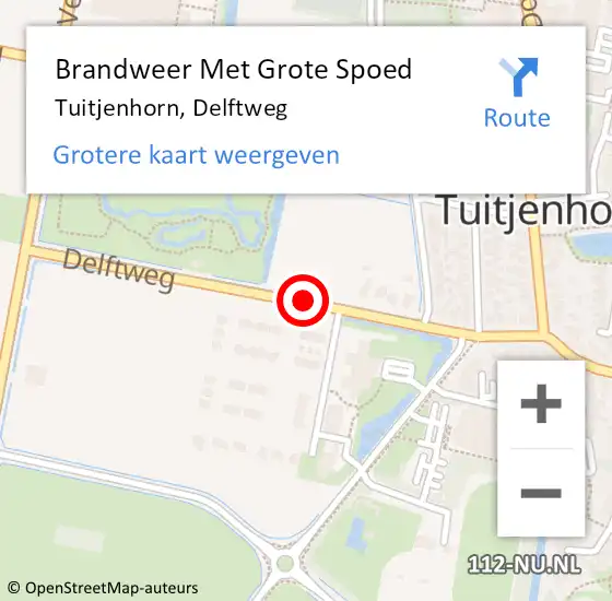 Locatie op kaart van de 112 melding: Brandweer Met Grote Spoed Naar Tuitjenhorn, Delftweg op 30 maart 2020 22:17