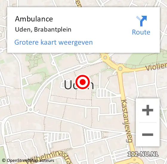 Locatie op kaart van de 112 melding: Ambulance Uden, Brabantplein op 30 maart 2020 23:04