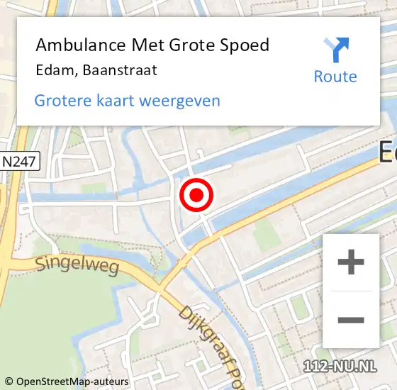 Locatie op kaart van de 112 melding: Ambulance Met Grote Spoed Naar Edam, Baanstraat op 31 maart 2020 01:14