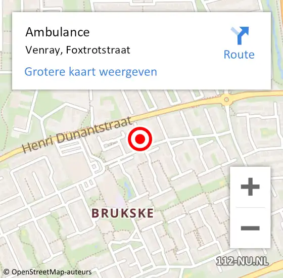 Locatie op kaart van de 112 melding: Ambulance Venray, Foxtrotstraat op 31 maart 2020 09:27