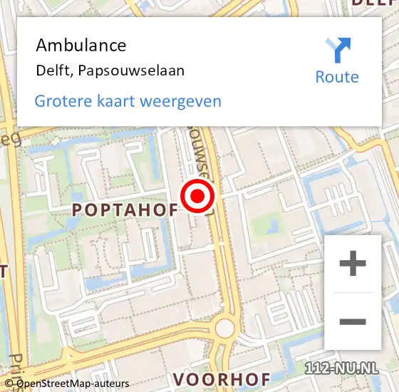 Locatie op kaart van de 112 melding: Ambulance Delft, Papsouwselaan op 31 maart 2020 11:04