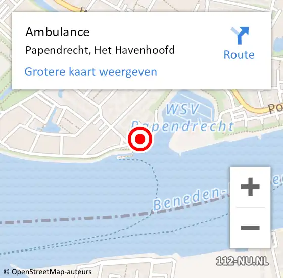 Locatie op kaart van de 112 melding: Ambulance Papendrecht, Het Havenhoofd op 31 maart 2020 12:51