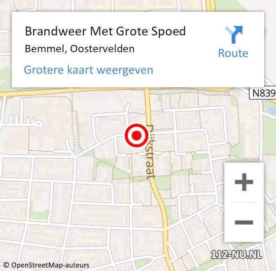 Locatie op kaart van de 112 melding: Brandweer Met Grote Spoed Naar Bemmel, Oostervelden op 31 maart 2020 13:02