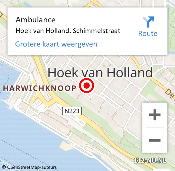 Locatie op kaart van de 112 melding: Ambulance Hoek van Holland, Schimmelstraat op 31 maart 2020 13:56