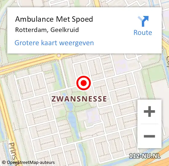 Locatie op kaart van de 112 melding: Ambulance Met Spoed Naar Rotterdam, Geelkruid op 31 maart 2020 14:31