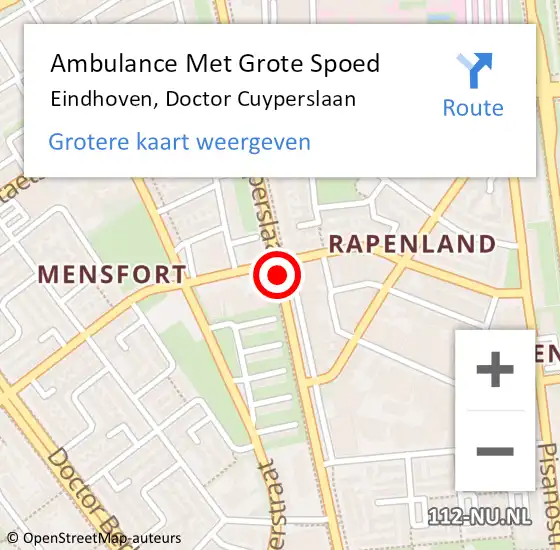 Locatie op kaart van de 112 melding: Ambulance Met Grote Spoed Naar Eindhoven, Doctor Cuyperslaan op 31 maart 2020 16:43