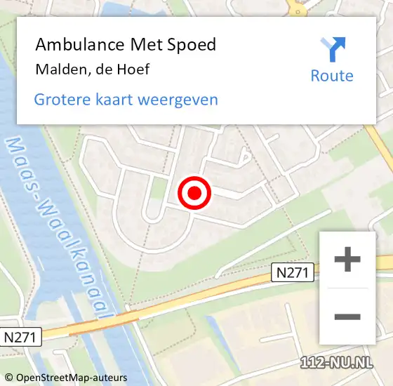 Locatie op kaart van de 112 melding: Ambulance Met Spoed Naar Malden, de Hoef op 31 maart 2020 19:57