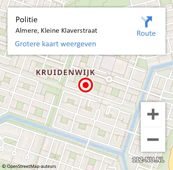Locatie op kaart van de 112 melding: Politie Almere, Kleine Klaverstraat op 31 maart 2020 23:17