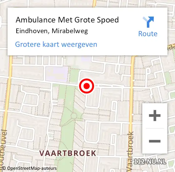 Locatie op kaart van de 112 melding: Ambulance Met Grote Spoed Naar Eindhoven, Mirabelweg op 1 april 2020 00:50