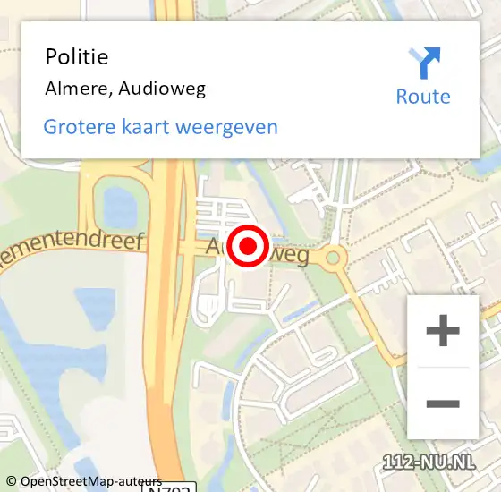 Locatie op kaart van de 112 melding: Politie Almere, Audioweg op 1 april 2020 05:24
