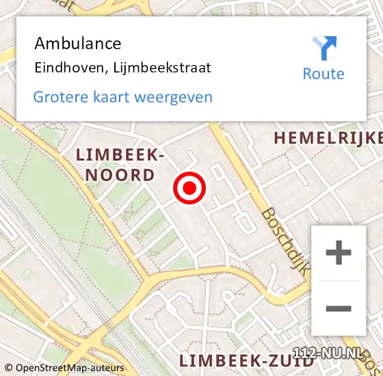 Locatie op kaart van de 112 melding: Ambulance Eindhoven, Lijmbeekstraat op 1 april 2020 05:25