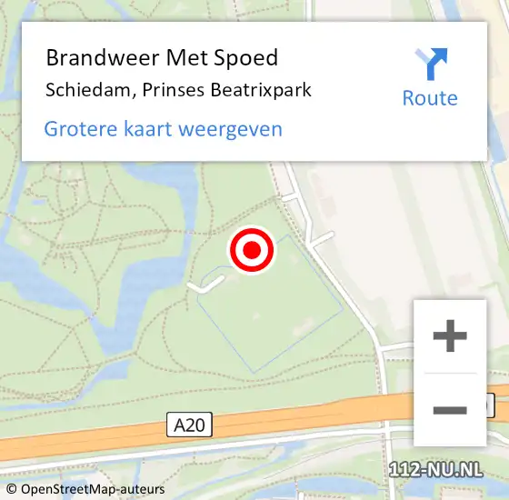 Locatie op kaart van de 112 melding: Brandweer Met Spoed Naar Schiedam, Prinses Beatrixpark op 1 april 2020 09:47