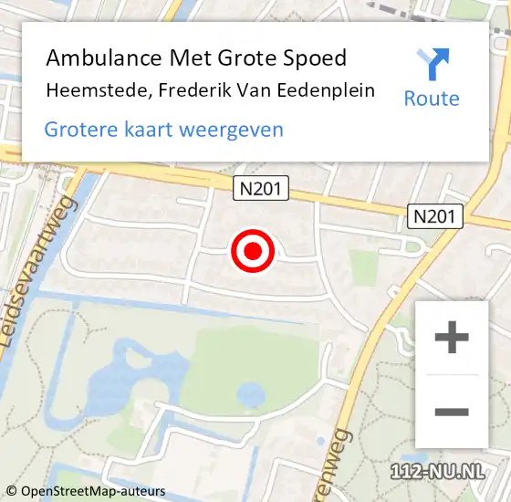 Locatie op kaart van de 112 melding: Ambulance Met Grote Spoed Naar Heemstede, Frederik Van Eedenplein op 1 april 2020 11:35