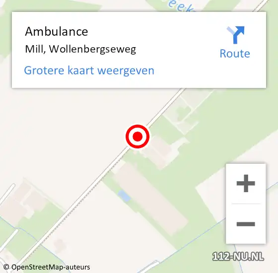 Locatie op kaart van de 112 melding: Ambulance Mill, Wollenbergseweg op 1 april 2020 13:21