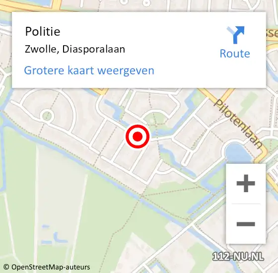 Locatie op kaart van de 112 melding: Politie Zwolle, Diasporalaan op 1 april 2020 13:47