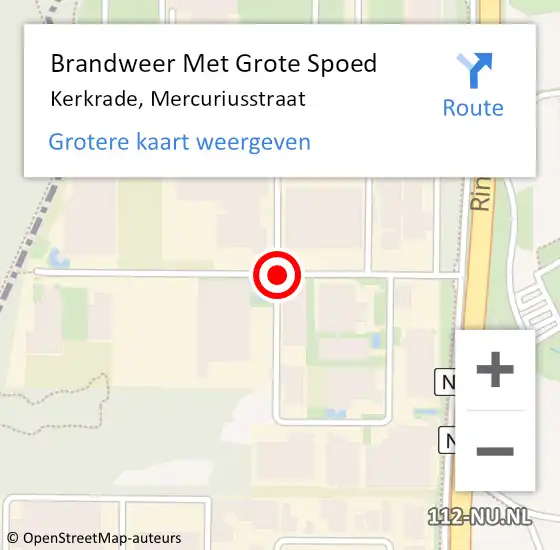 Locatie op kaart van de 112 melding: Brandweer Met Grote Spoed Naar Kerkrade, Mercuriusstraat op 1 april 2020 14:32