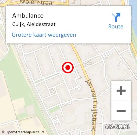 Locatie op kaart van de 112 melding: Ambulance Cuijk, Aleidestraat op 1 april 2020 15:23