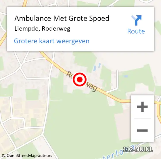 Locatie op kaart van de 112 melding: Ambulance Met Grote Spoed Naar Liempde, Roderweg op 1 april 2020 16:32