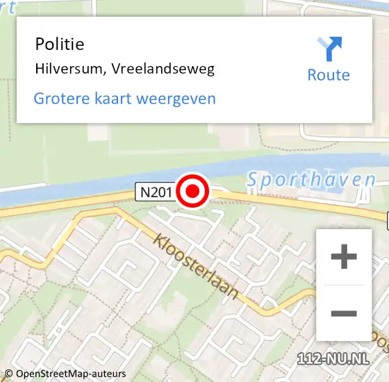 Locatie op kaart van de 112 melding: Politie Hilversum, Vreelandseweg op 1 april 2020 16:59