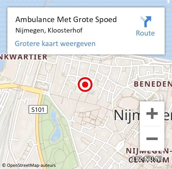 Locatie op kaart van de 112 melding: Ambulance Met Grote Spoed Naar Nijmegen, Kloosterhof op 1 april 2020 22:25