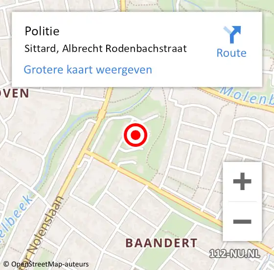 Locatie op kaart van de 112 melding: Politie Sittard, Albrecht Rodenbachstraat op 1 april 2020 22:44